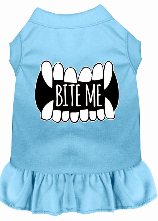 Bite Me Screen Print Dog Dress Baby Blue XS